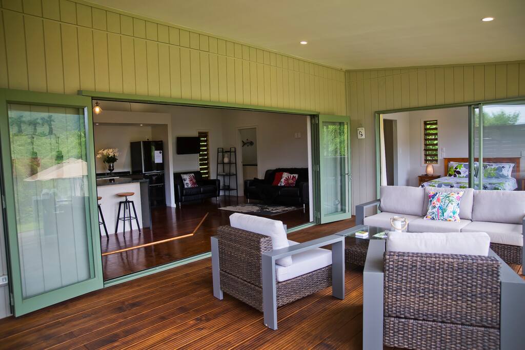 Side shot of kitchen, lounge bedroom 2