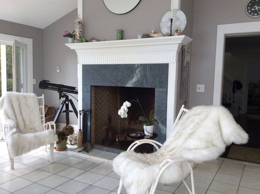 Kitchen and fireplace