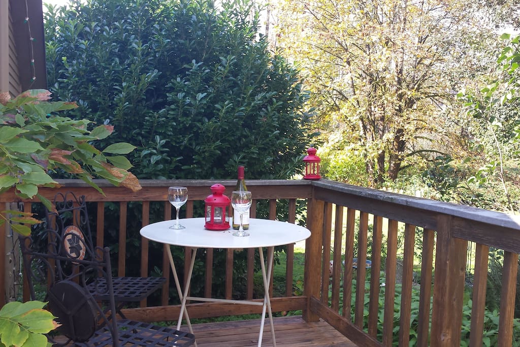 Private patio... perfect to share a glass of wine in the Summer or to stow your snow gear in the Winter.