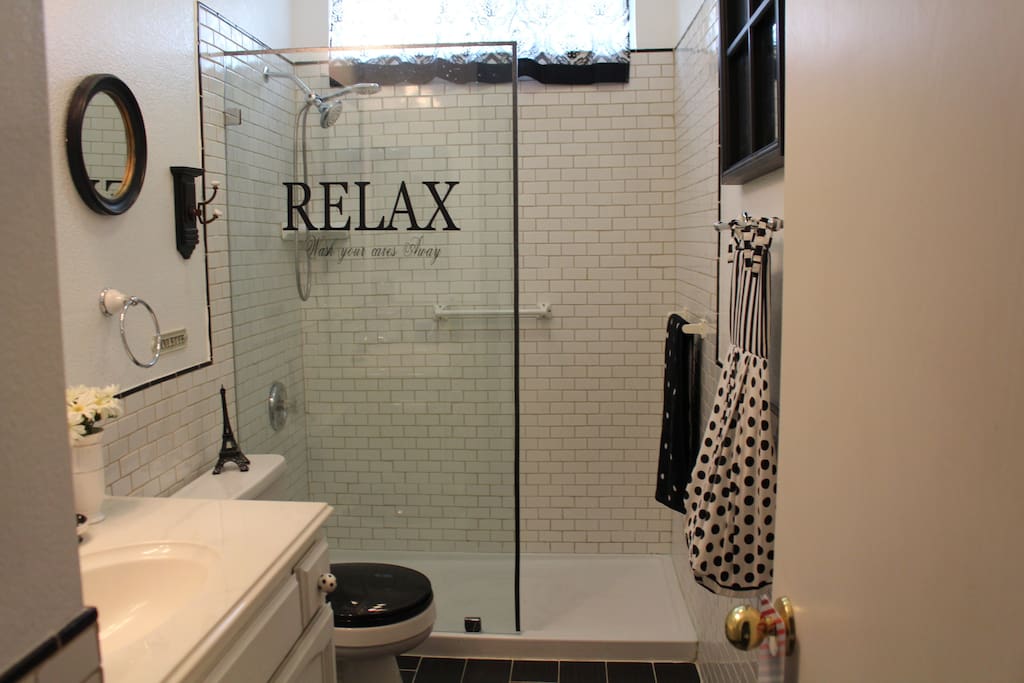 Roomy walk-in shower