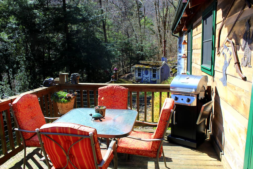 The patio, a perfect spot to savor a meal fresh from the brand new gas grill. FYI, the deck has a retractable awning (fully mechanical) with lights.