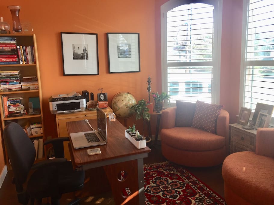 home office with bay windows, wireless available