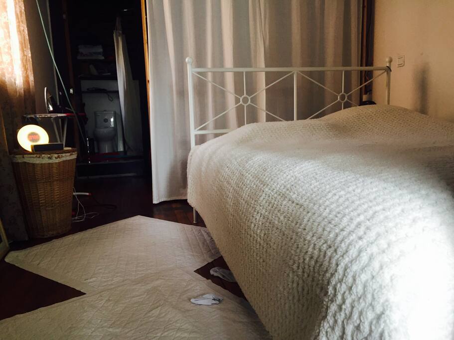 Bedroom with bid bed and plus one more inflatable bed can be placed on terrace .
