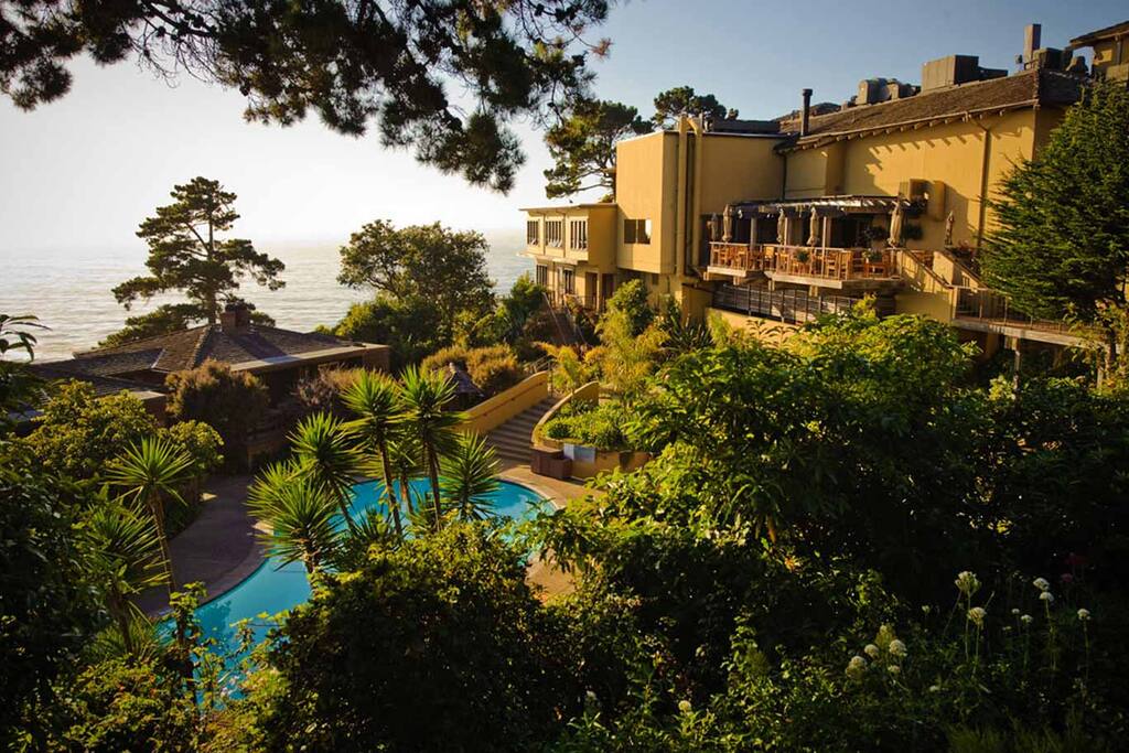 Carmel Highlands Inn Big Sur Coast pool and restaurant