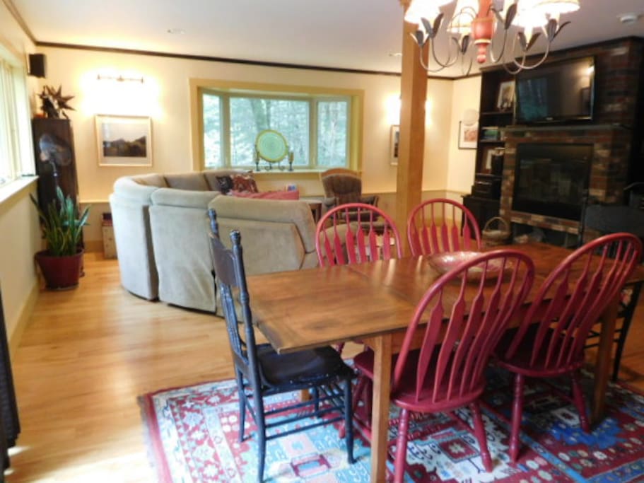 Dining area seats 6. There is counter seating with 4 bar stools also.