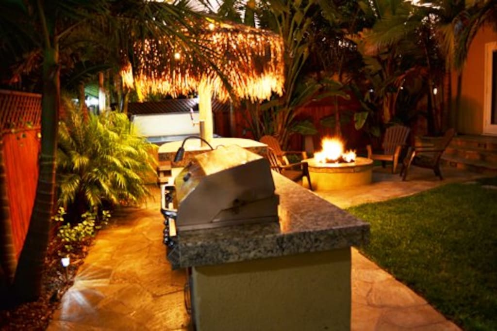 Backyard at night from BBQ