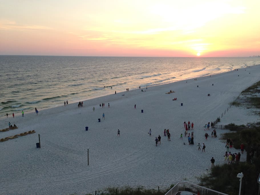 View of the beach from the balcony.