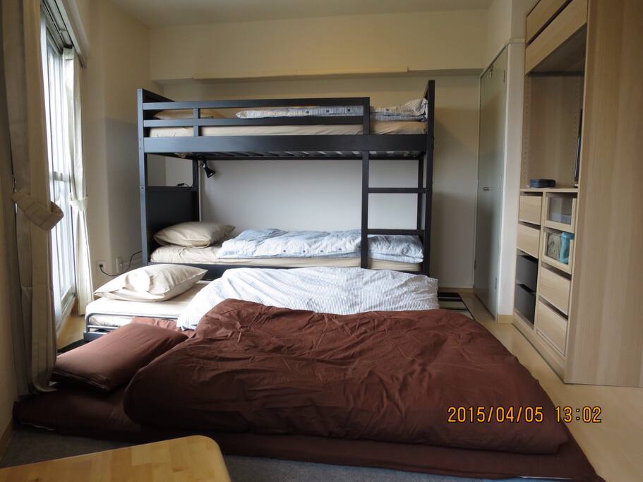 1 bunk bed, 1 bed , 1 futon set