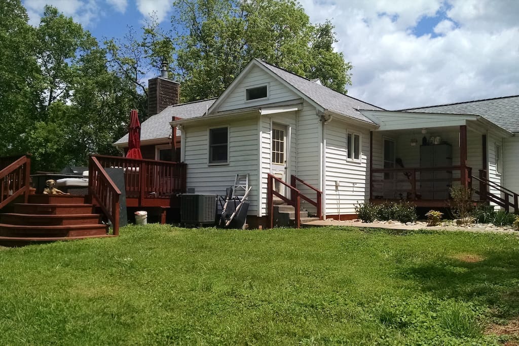 Deck and backyard