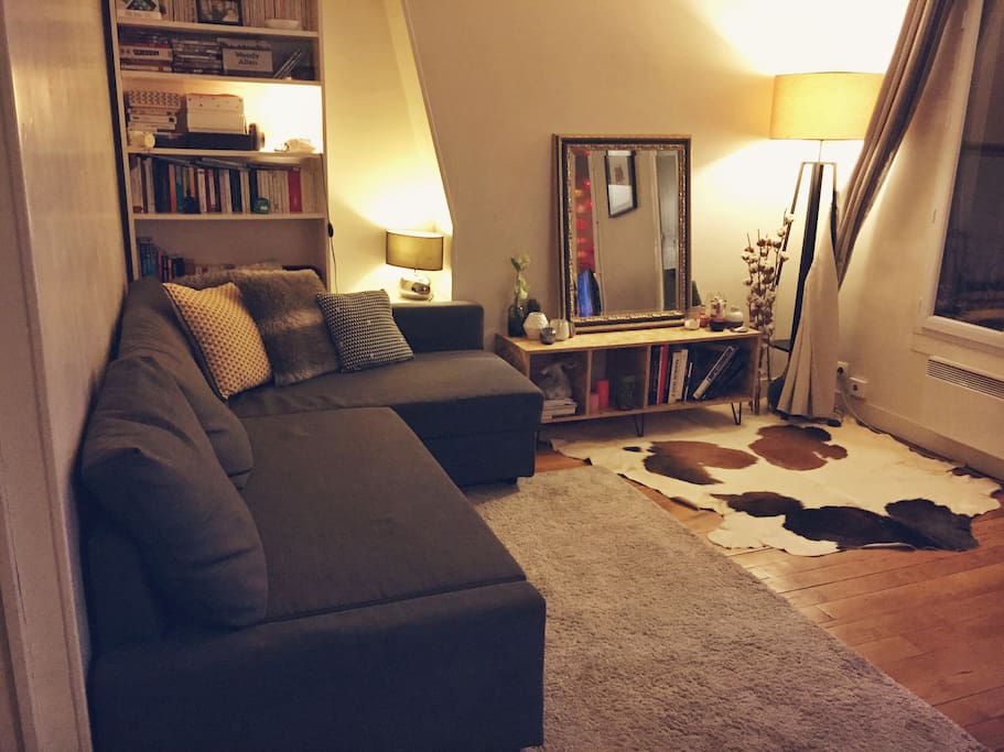 Grand salon 18m2 avec canapé convertible et surmatelas pour un couchage optimal/ TV, wifi / lecteur DVD/Bluray