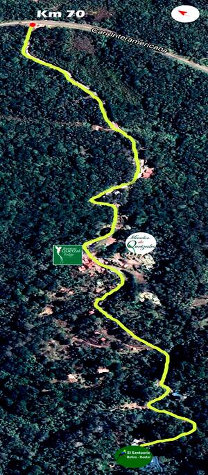 Como llegar al santuario desde el km70 de la Panamericana Sur, ruta 2, Costa Rica