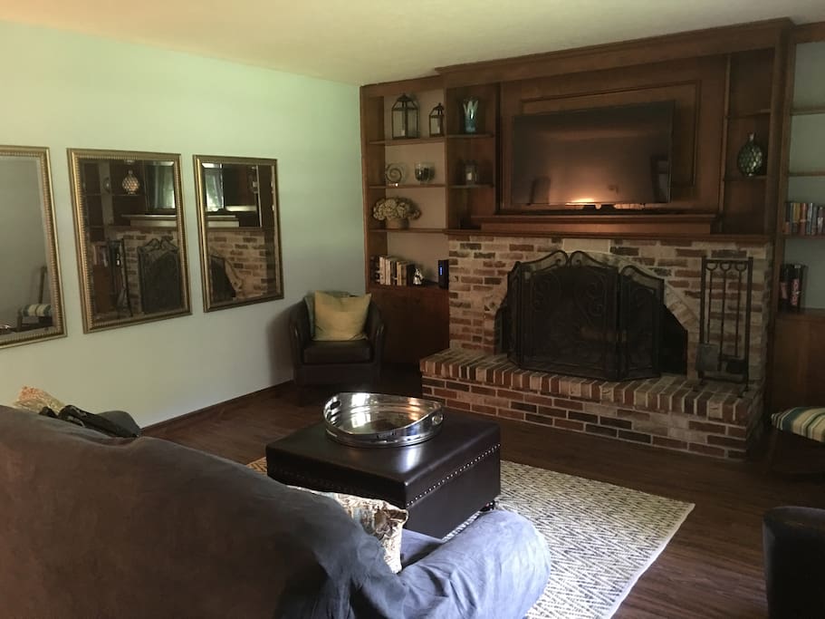 Family Room with Wood Burning Fireplace