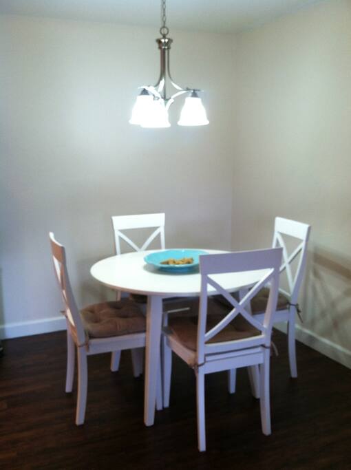 A little breakfast area...the table sides fold down and you can slide it aside just in case you need additional space for the air mattress (to sleep 6 total).