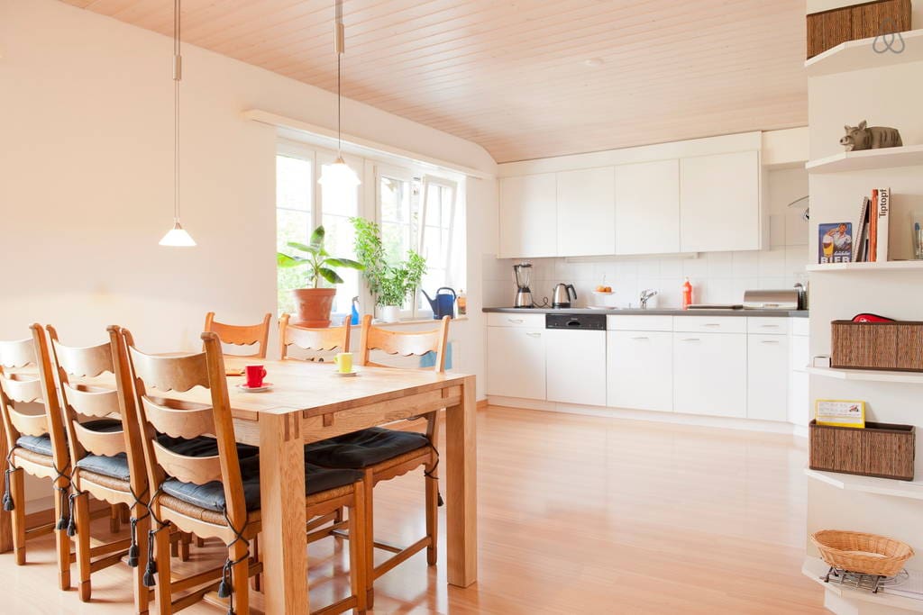 Dining table and kitchen