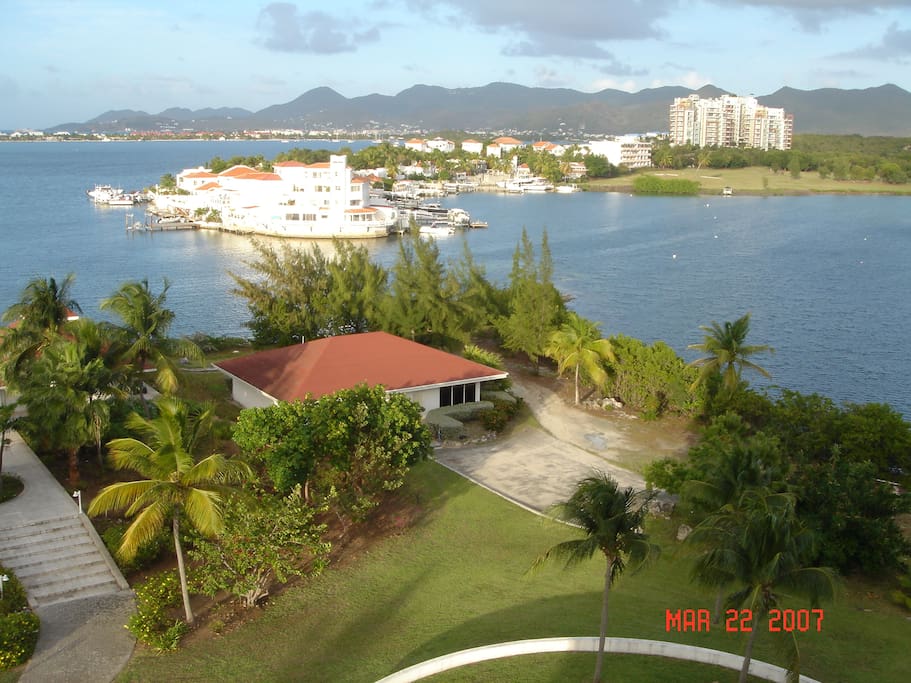 The view of the fitness centre and lagoon, from the balcony