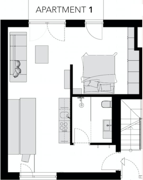 Grundriss Apartment 1 (unverbindliche Visualisierungen)