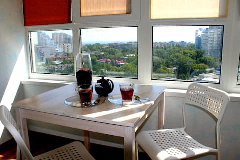 Center. Next to bus, shop.Wi-Fi,Airconditioning