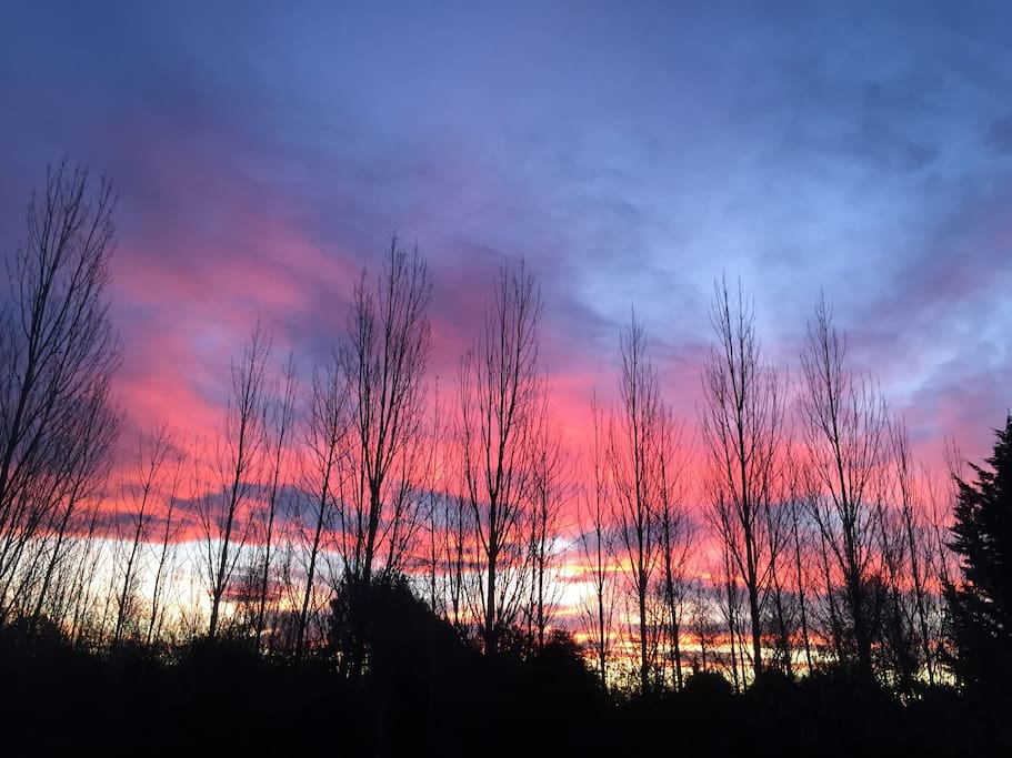 Sunset in winter, view from the deck.