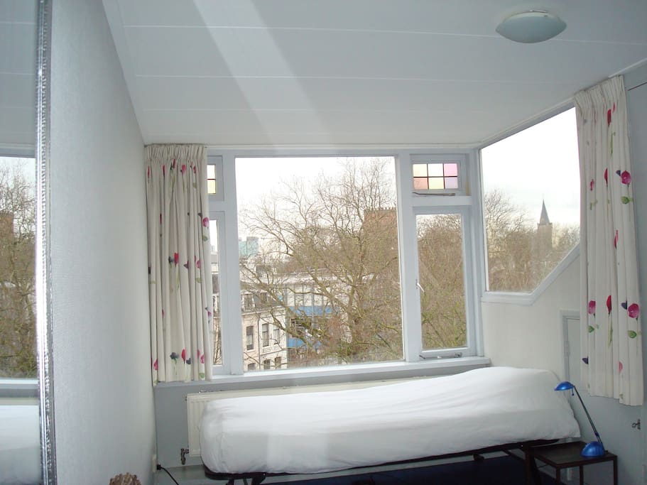 The room with bed and views in winter