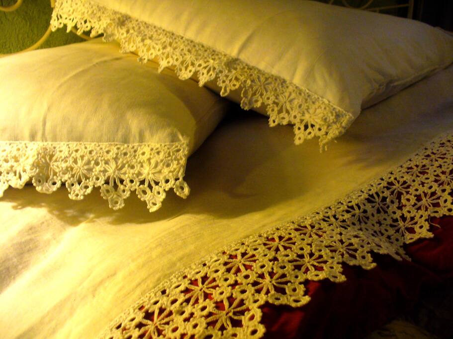 Linen sheets for the Green Room.