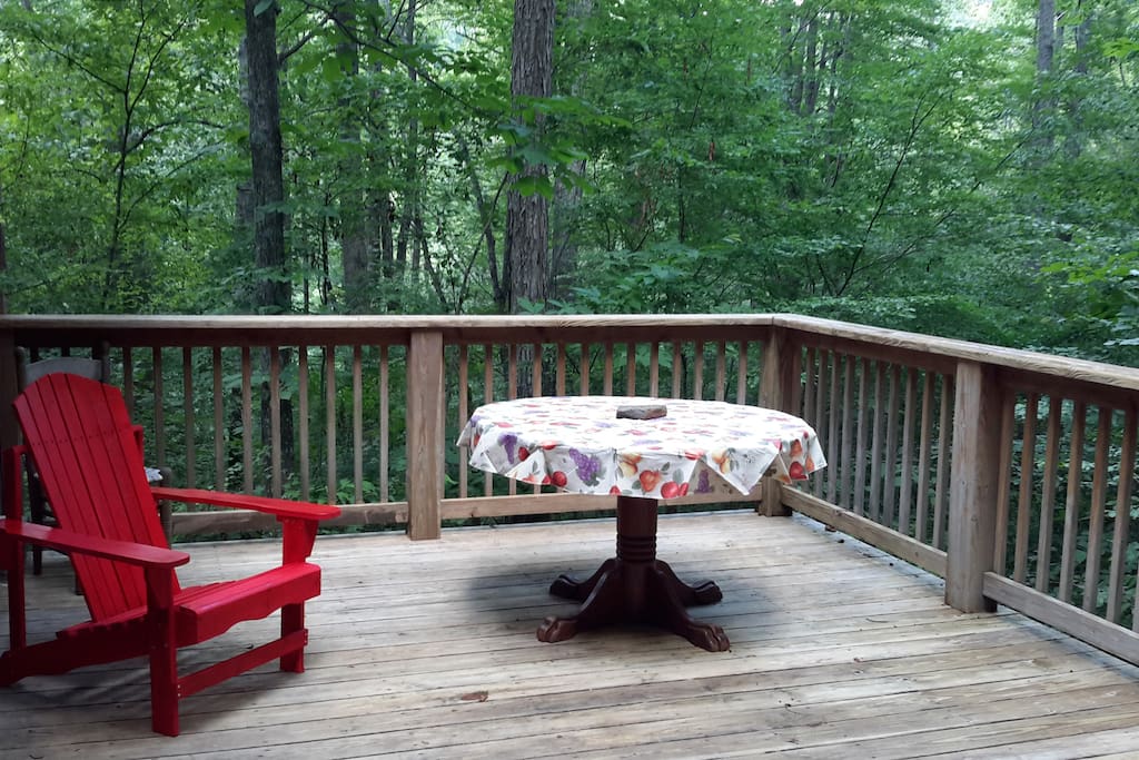 Back deck, surrounded by the woods.