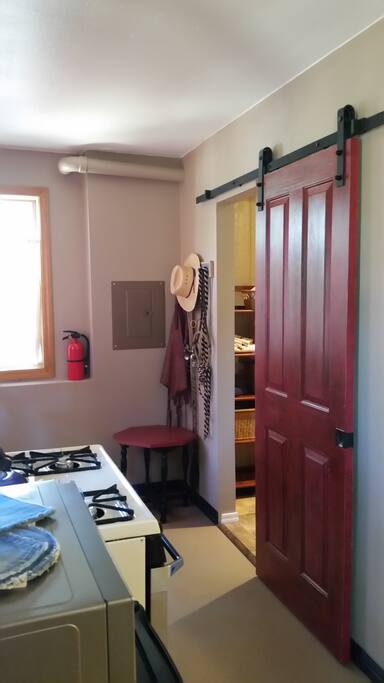 Barn door to bathroom