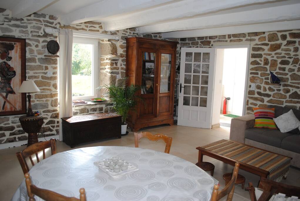 Salon / salle à manger pierres apparentes