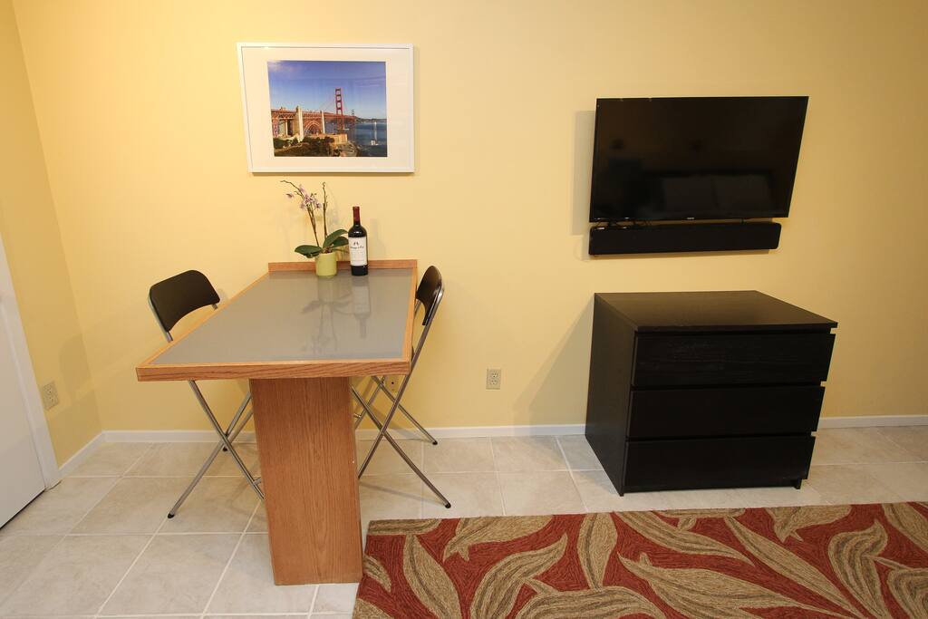 Built-in table for meals or working.