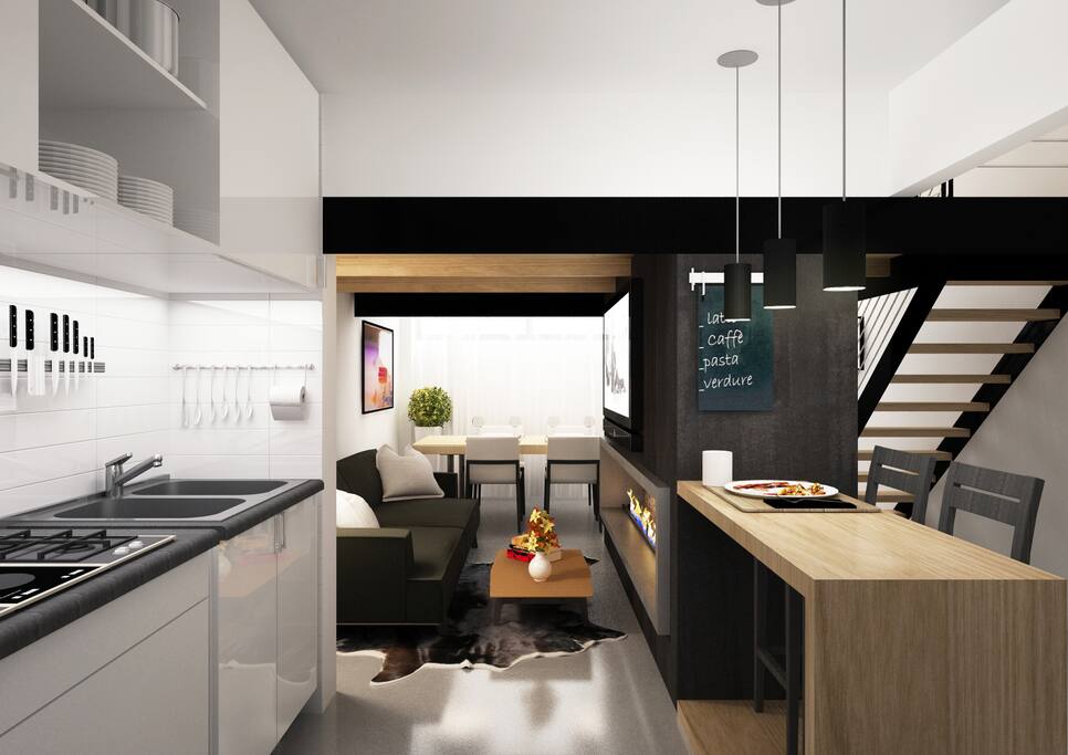 cucina con banco all'americana