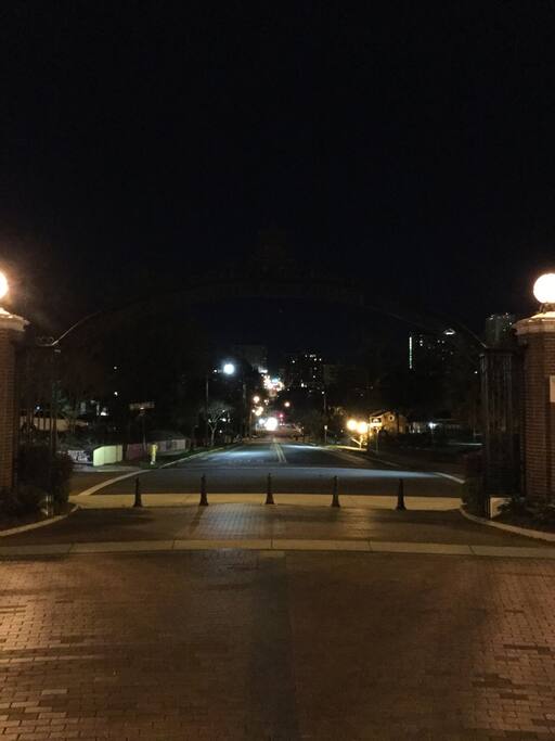 The apartment is just down the hill from the fountain/FSU.
