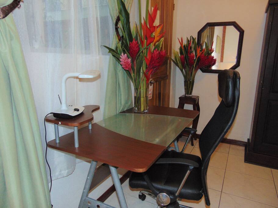 Standard Room #2 has a desk and a rigridge