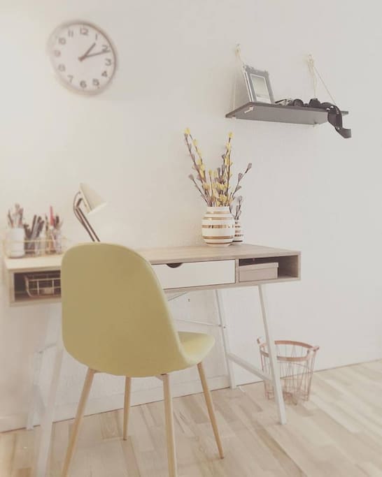 Comfortable flat, modern, personal and simple decor.
