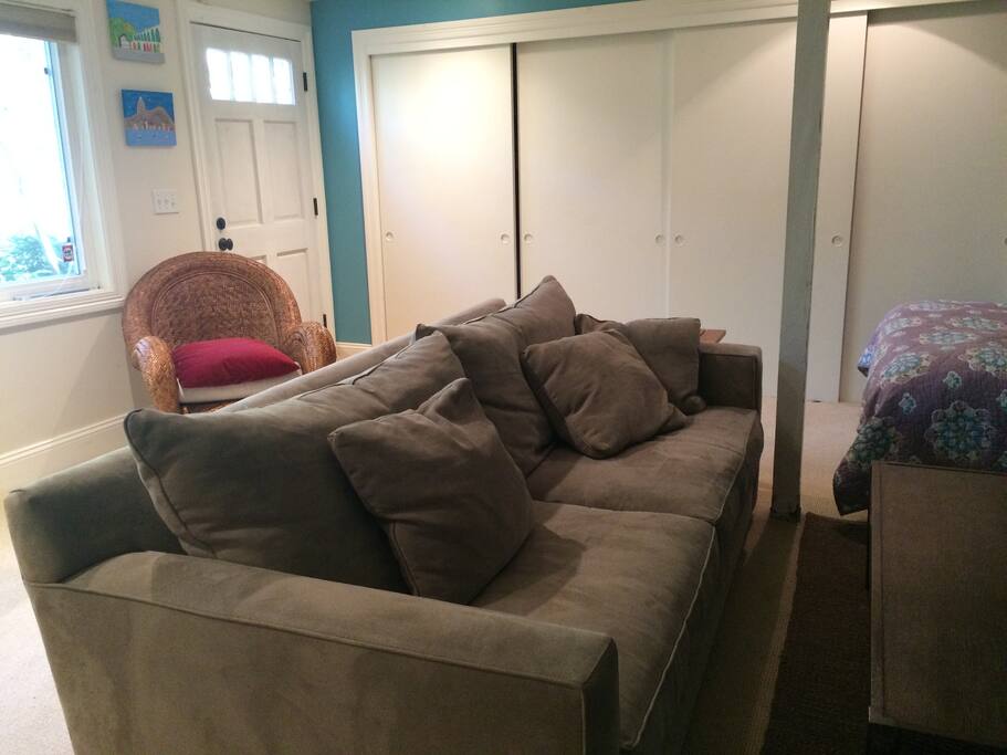 Besides the real bed, there's a queen size sofa bed and a comfortable reading chair in the back.