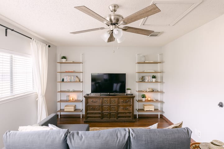 Walking up the stairs and into the loft area. There is a new pullout sofa that pulls out into a full size bed. 