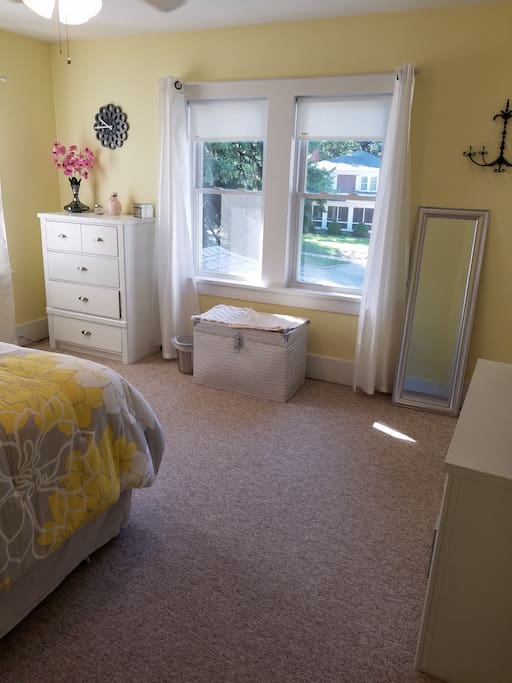 Your bedroom is on the front side of the house and faces South.