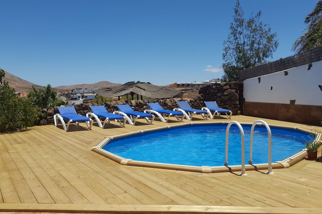 Large south-facing private pool area with stunning volcanic views.