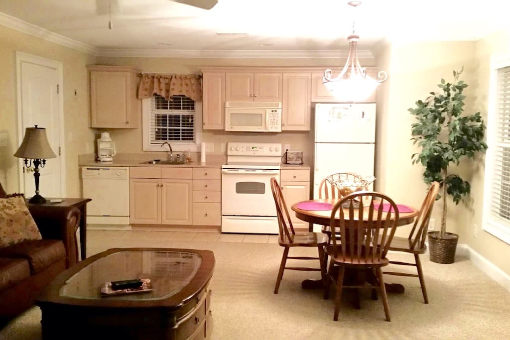 Microwave, dishwasher, refrigerator & Dining area. Fully functioning kitchen i.e. Dishes, silverware ect.