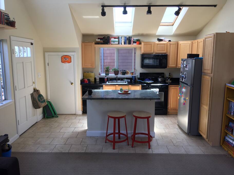 From the living room to the kitchen.