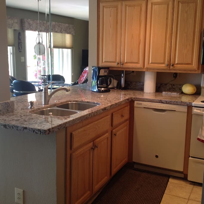 Granite countertops in kitchen & bathroom.