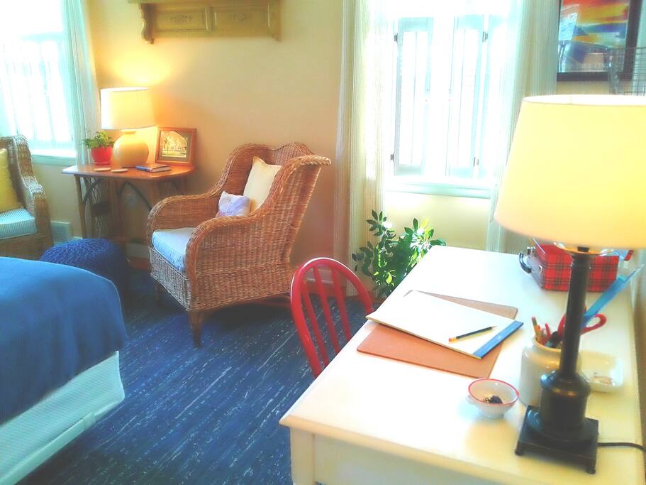 There's plenty of desk space for working.