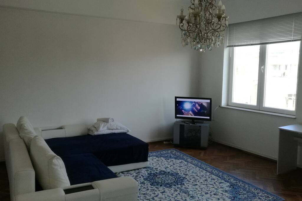 Living space with convertible sofa