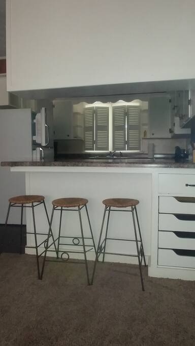 Stools at kitchen counter