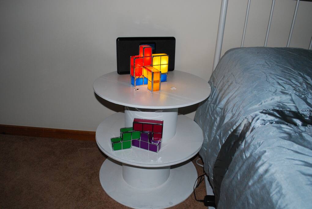 Our funky guest bedside table