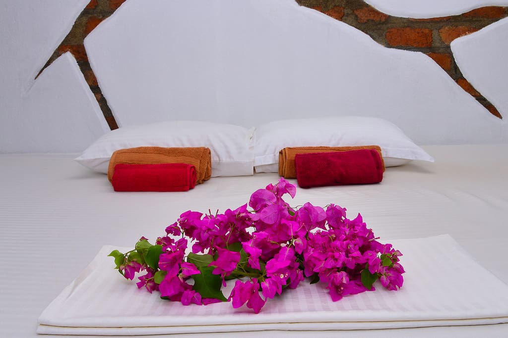 The king size double bed in the open living space
