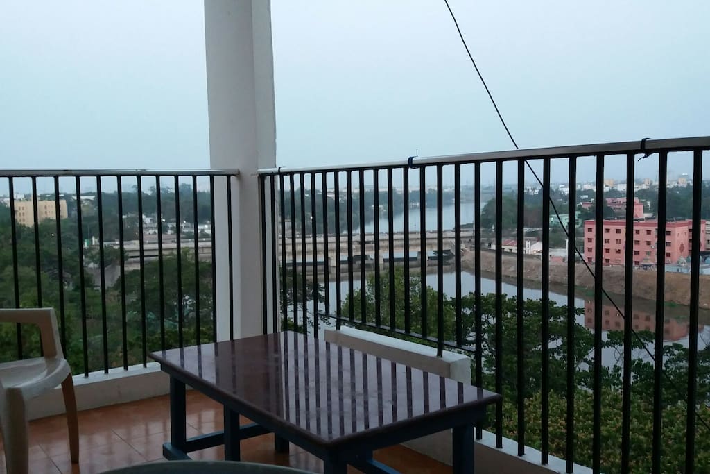 The balcony at the far end of the apartment.
