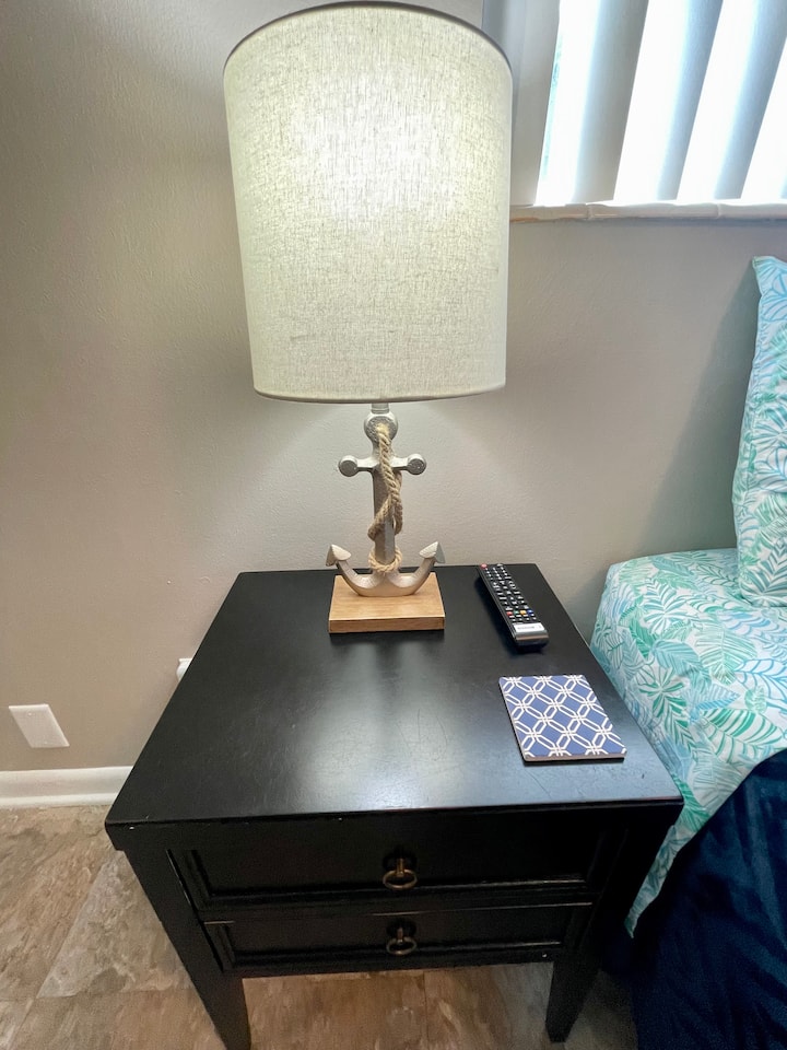 Bedside table in room two