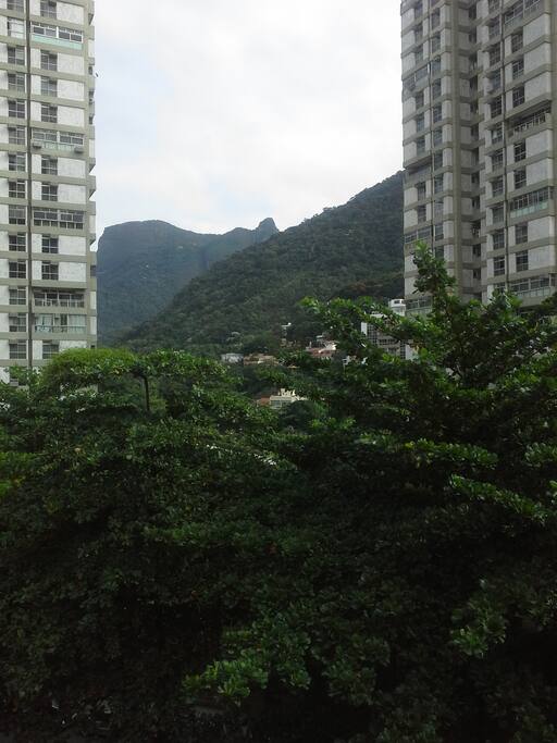 Vista da cozinha e do quarto com varanda.