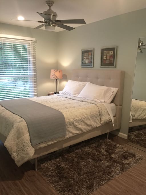 Comfortable queen size bed with bamboo sheets
