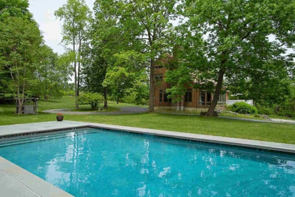 Heated gunite pool set away from the house