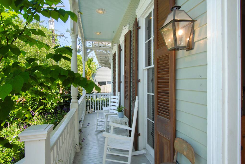 Front porch with lush gardens...